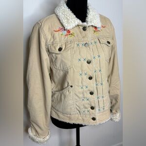 Gap Vintage Y2K women’s girls corduroy jacket Sherpa embroidered floral Sm EUC